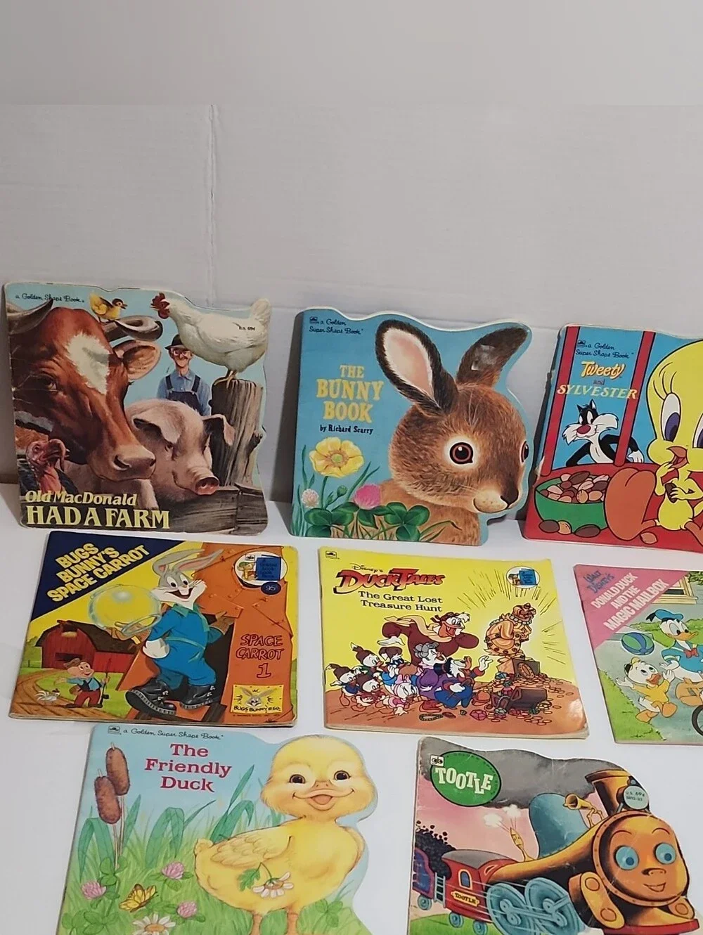 Lot of 8 VINTAGE Golden Shape Books & Look look books Tweety, Duck Tootle & MORE